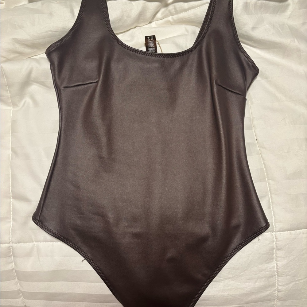 SKIMS Brown Faux Leather Bodysuit